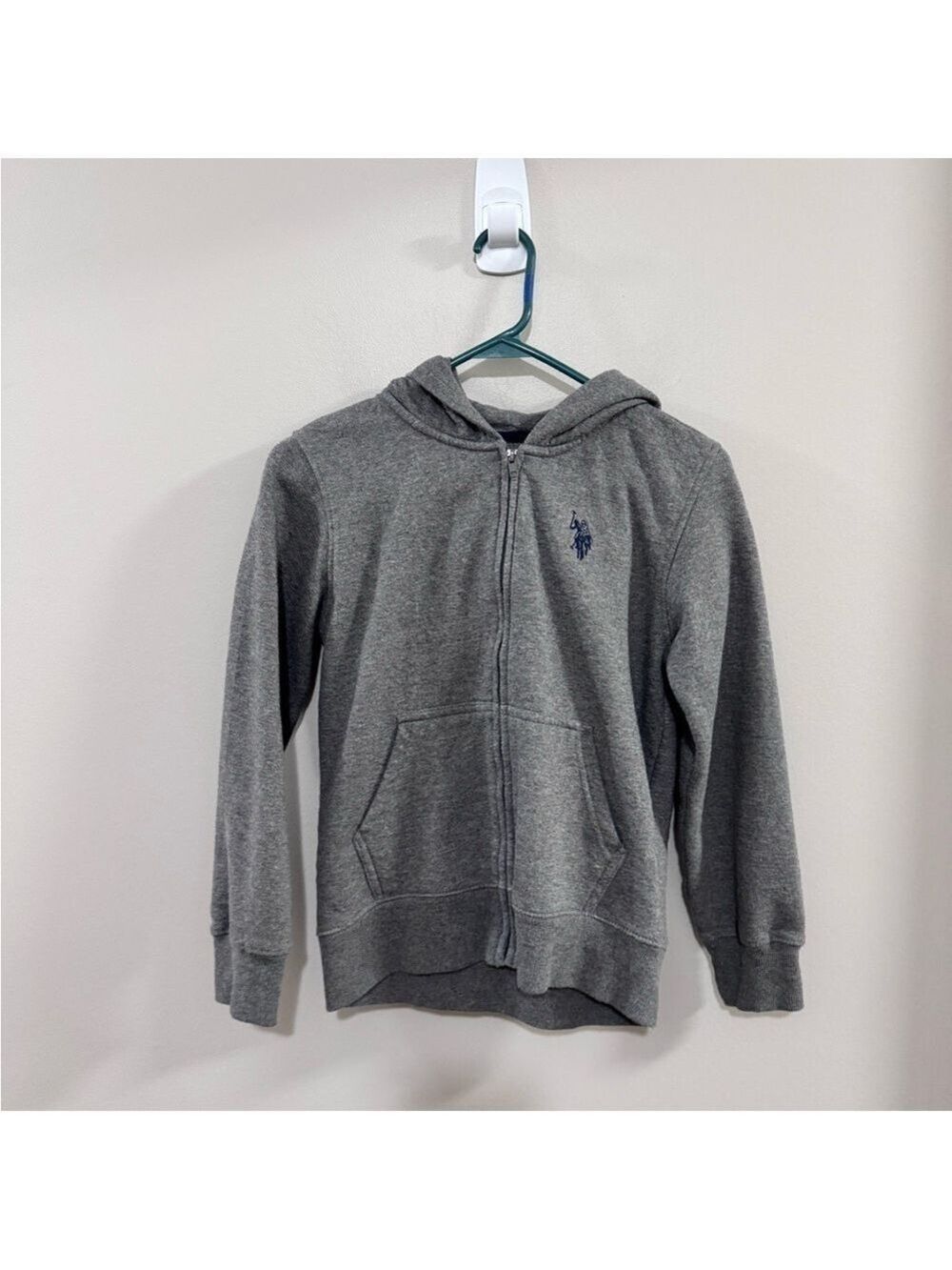 Boys U.S. Polo Assn. Fleece Gray Full Zip Hoodie. Size L (10-12)